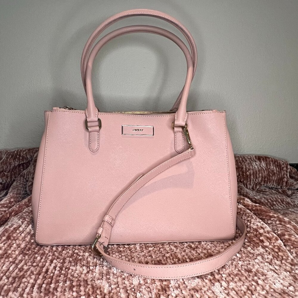 DKNY Pink Leather Top Handle Shoulder Bag with Crossbody Strap